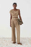 Pleated Wide-Leg Trousers Beige